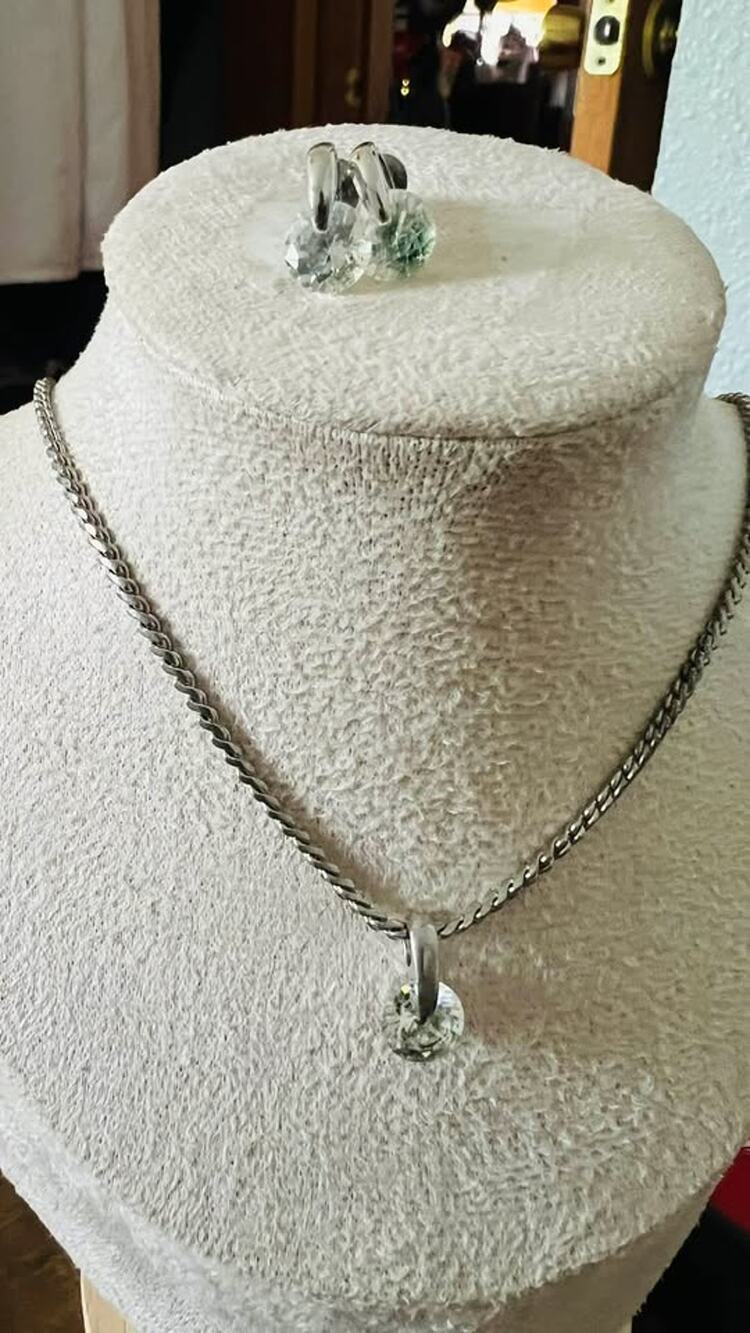 Silver Tone 16”  Vintage Necklace and Earring Set with Clear Stones